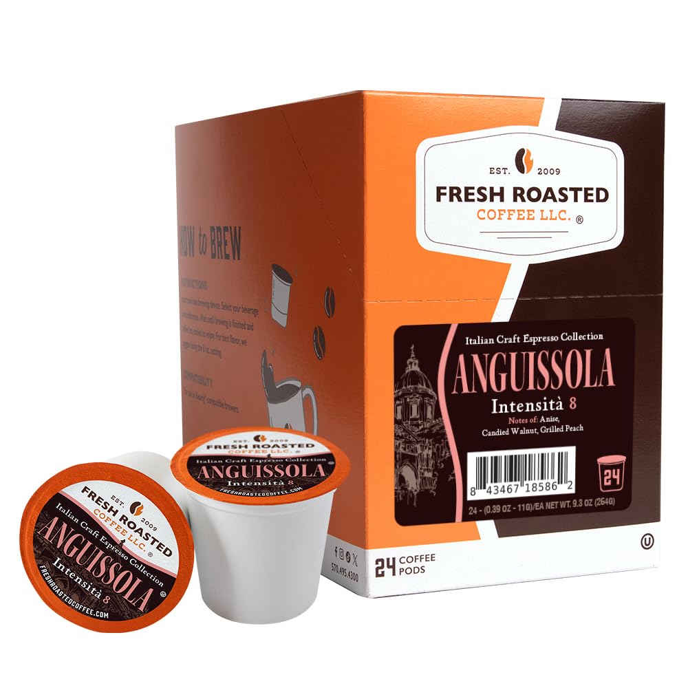 Fresh Roasted Coffee Anguissola Italian Craft Artisan Blend Dark Roast Kosher 24 Pods For K Cup Beverage Makers