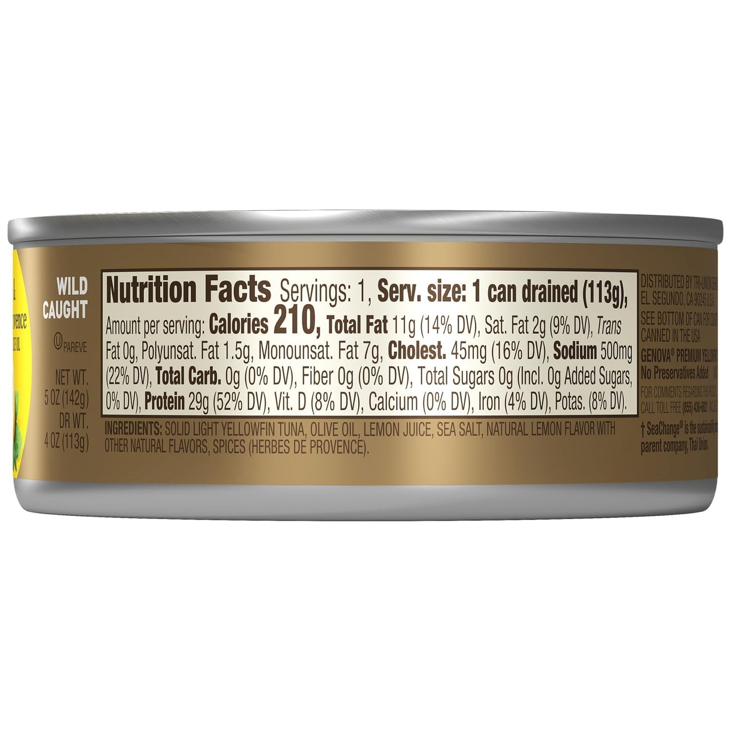 Genova Premium Yellowfin Tuna In Lemon And Herbes De Provence Infused Olive Oil, 5 Ounce Cans (Pack Of 12), Solid Light