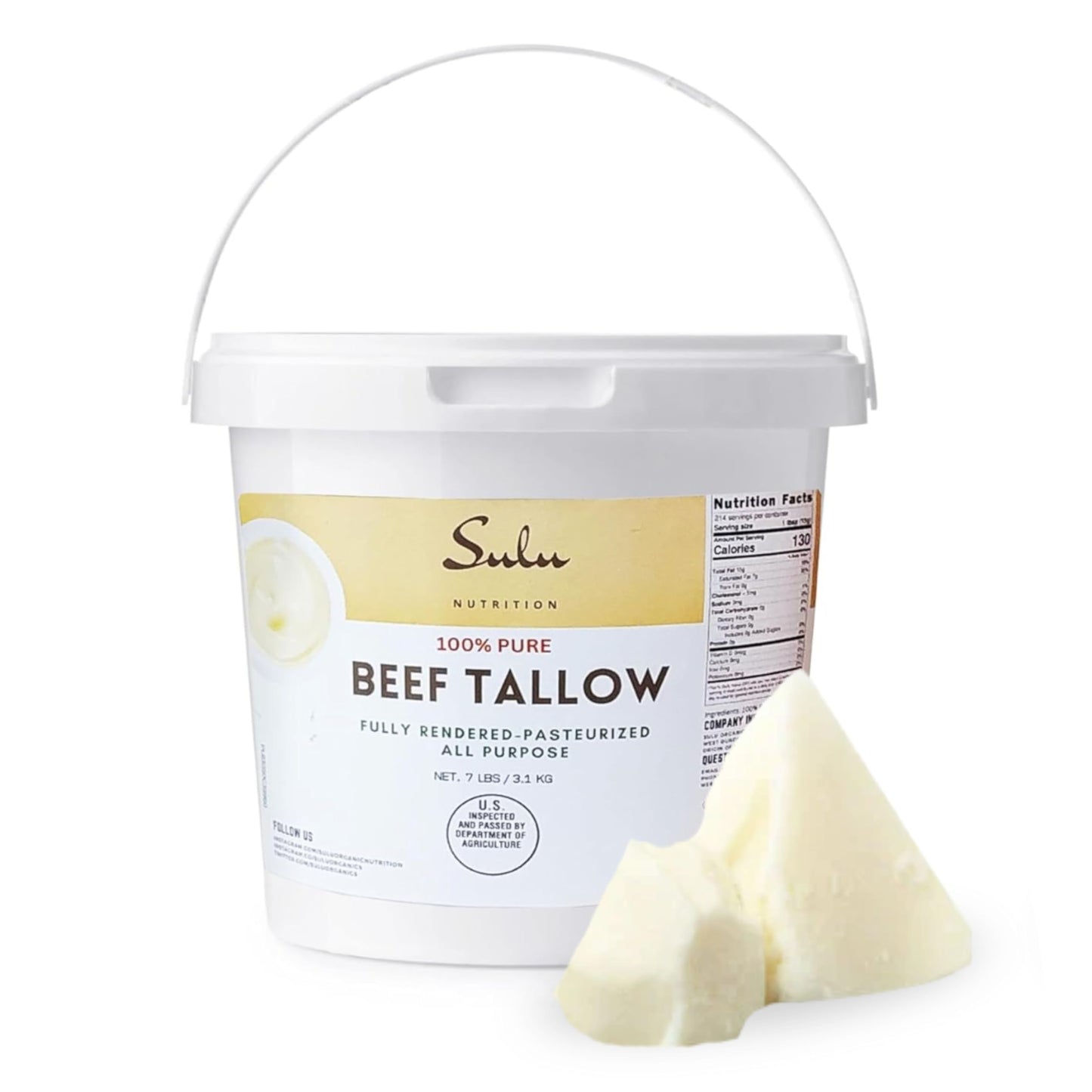 SULU ORGANICS 100% Pure Rendered Beef Tallow Food Grade Non-GMO 7 Pounds