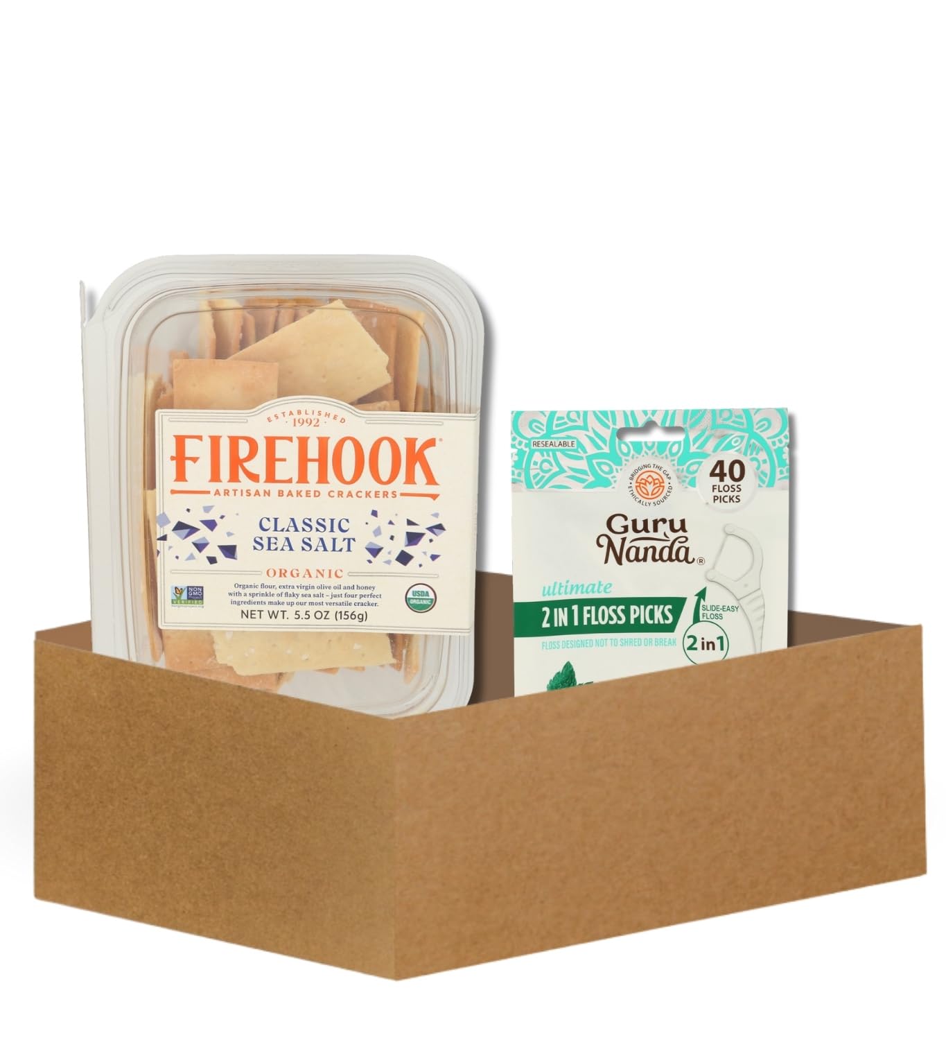 Firehook Cracker Sea Salt 5.5 OZ Bundle with Floss Picks Dental - Artisan Baked Crackers with a Light Crunch Paired with Dental