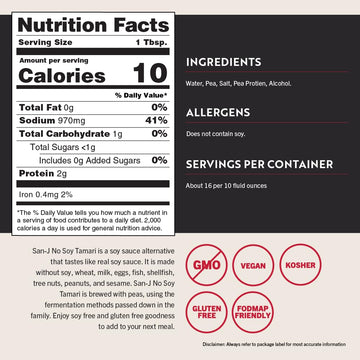 San-J No Soy Tamari Soy Sauce Alternative, 10 Fl Oz Bottle
