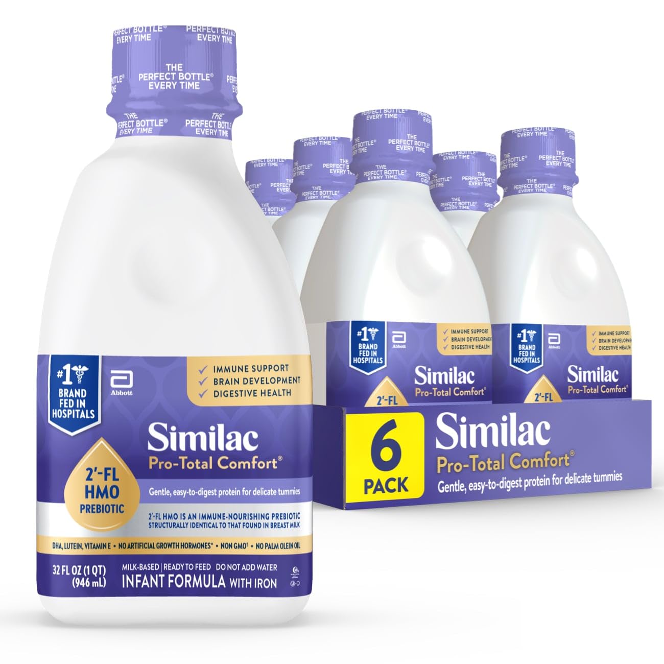 Similac Pro-Total Comfort Infant Formula With Iron, Ready to Feed, 32-fl-oz Bottle, Pack of 6
