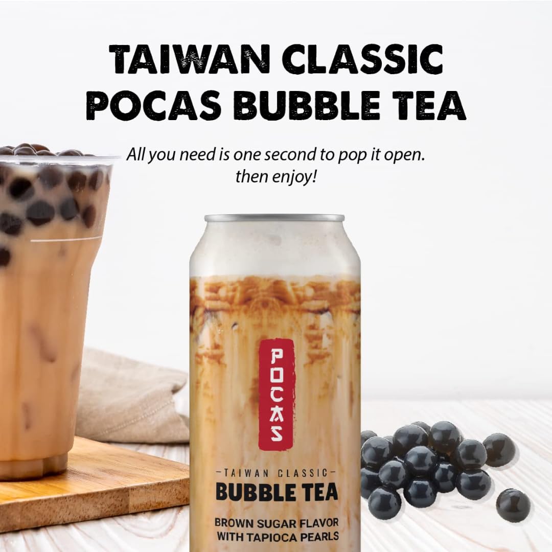 Pocas Bubble Tea With Tapioca Pearls, (Pack Of 4, 16.5 Oz), Asian Drinks, Refreshing Milk Tea With Boba Pearls (Brown Sugar)