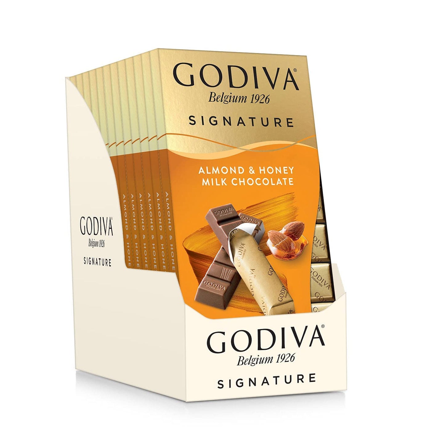 Godiva Chocolatier Almond & Honey Milk Chocolate Bar, 8 Count (Pack of 12), Brown