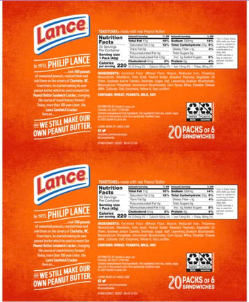 Lance Toast Chee Peanut Butter Sandwich Crackers, (40 Count) Bulk Box
