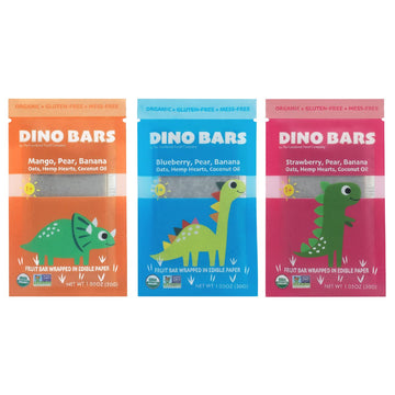 Dino Bars - Organic Fruit Bar For Kids 1+ | Fruit, Oats, Hemp Hearts, Coconut Oil And Edible Paper (Variety, 18 Pack)