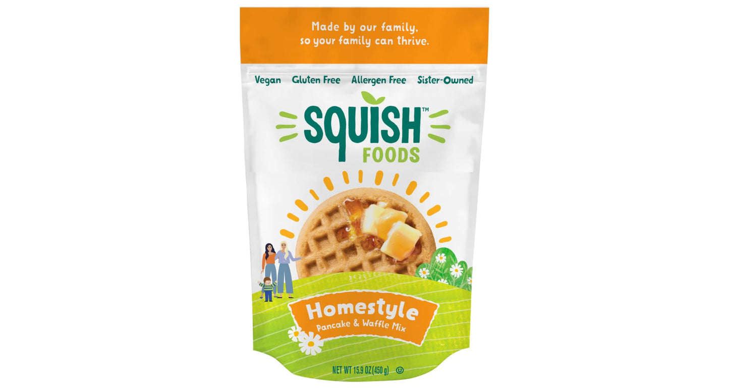Squish Foods Homestyle Waffle & Pancake Mix - Gluten Free, Vegan, & Kosher - Just Add Oil & Water!