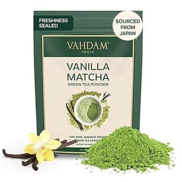 Vahdam, Vanilla Matcha Green Tea Powder (25G/0.8Oz) 100% Pure Blend - Japanese Matcha Powder With Pure Vanilla | Brew Delicious Vanilla Matcha Latte