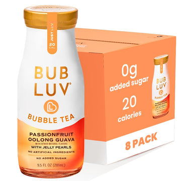 BUBLUV Low Sugar Bubble Tea - Passionfruit Oolong Guava with Low-Carb Jelly Pearls - Ready-to-Drink Boba Fruit Tea in a Glass Bo