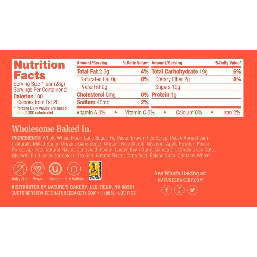 Nature'S Bakery Whole Wheat Fig Bars, Peach Apricot, Real Fruit, Vegan, Non-Gmo, Snack Bar, 1 Box With 6 Twin Packs (6 Twin Pack