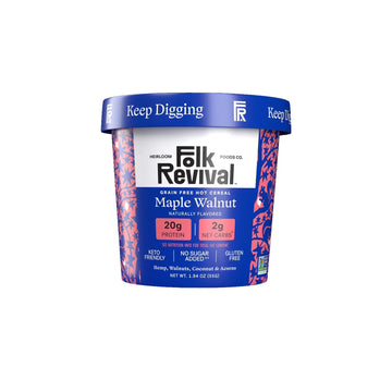 Folk Revival Maple Walnut Keto Instant Oatmeal - 20G Protein, 2G Net Carbs, High Fiber, Non Gmo, Gluten Free, Made With Acorns -