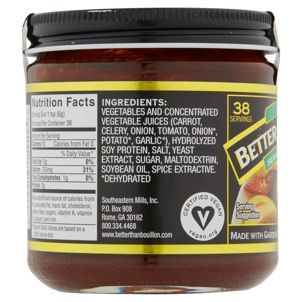 Better Than Bouillon Premium Seasoned Vegetable Base, Blendable Base For Added Flavor, 38 Servings Per Jar 8 Ounce (Pack Of 6)