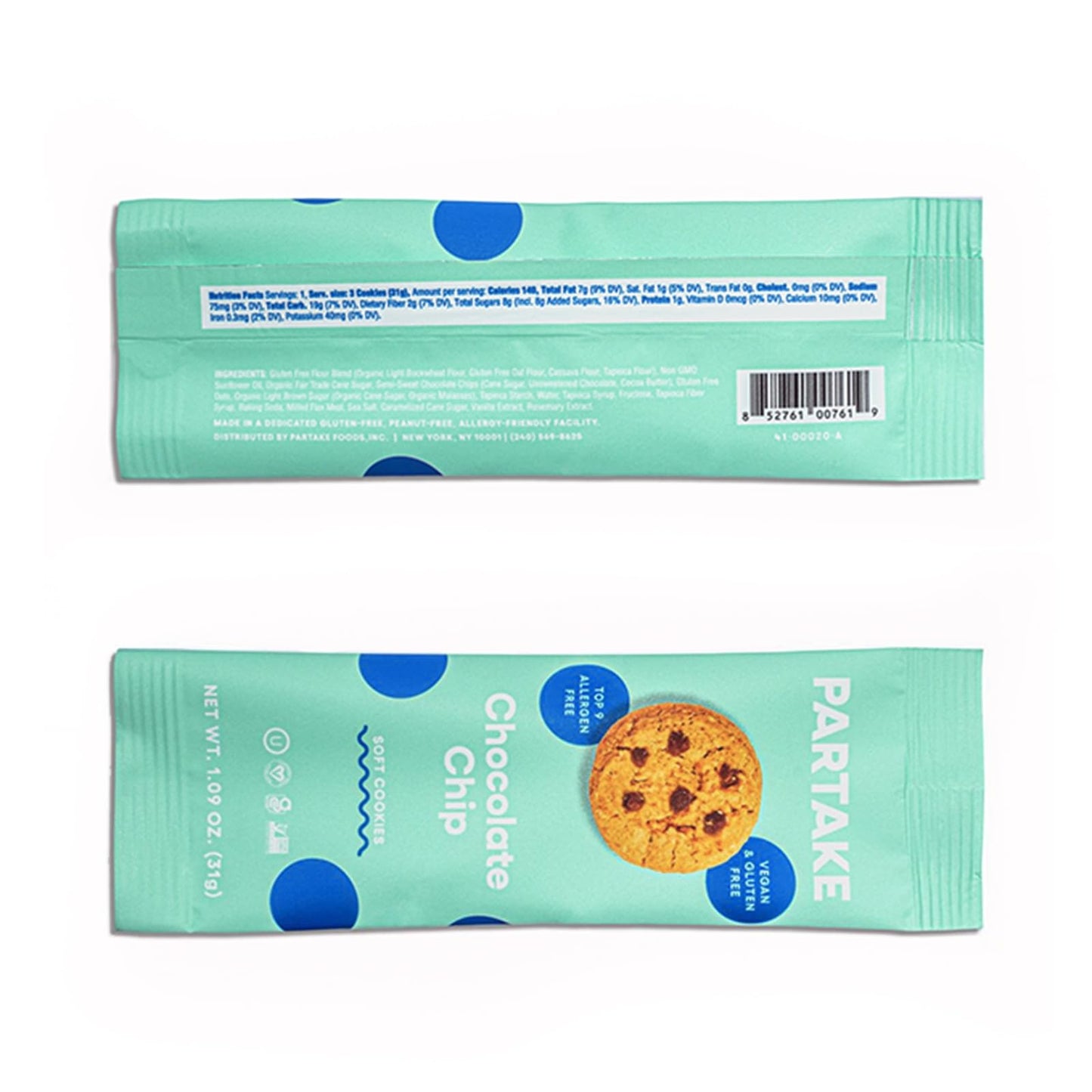 Partake Foods Soft Baked Allergy-Friendly Chocolate Chip Vegan Cookies| Non-Gmo, Gluten Free, Dairy Free, Nut Free, Egg Free, Wheat Free, Soy Free | Safe School Snack For Kids - 48-Ct Snack Pack