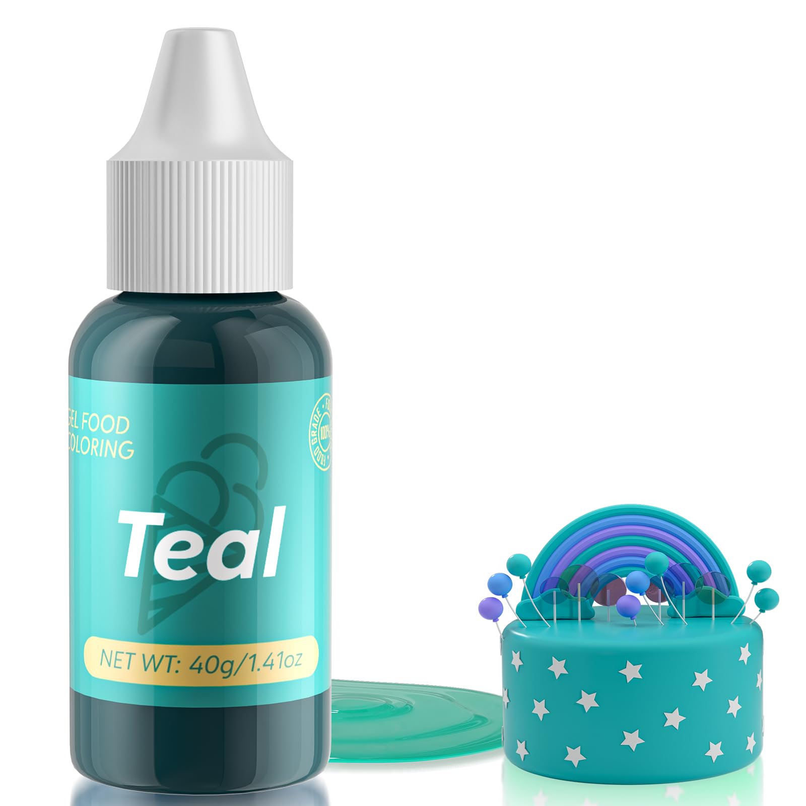 Gel Food Coloring For Cake Decorating - 40G Concentrated Assorted Edible Colors - Vibrant Tasteless Food Dye Professional-Grade Dye For Easter Eggs Fondant Cookies Frosting Royal Icing Baking - Teal