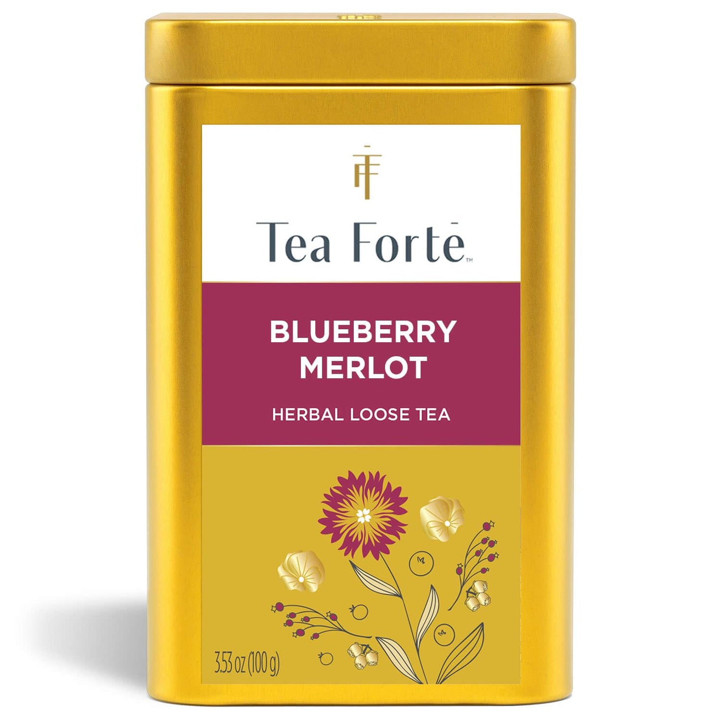 Tea Forte Blueberry Flavor Blend Top-Grade Loose Leaf Energy Blend-Free Herbal Tea Blend Canister Makes 35-50 Cups