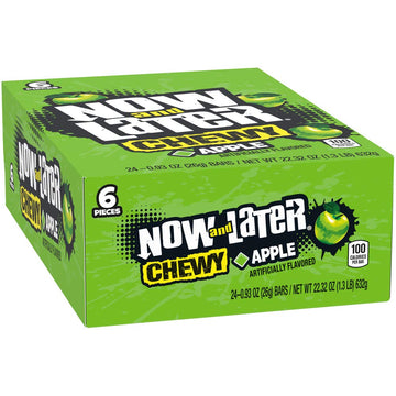 Now & Later Soft Taffy Chews Candy, Apple, 0.93 Ounce Bar, Pack Of 24