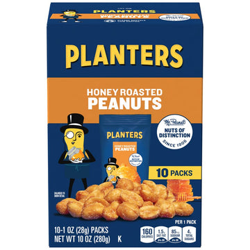 Planters Honey Roasted Peanuts, 10 Ct Box, 1 Oz Packs, Pack Of 6