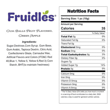 Fruidles Green Apple Gum Balls Fruit Flavored, Candy Buffet Treats, Machine Size Refills, Kosher Certified Parve, 1 Inch (1 Poun