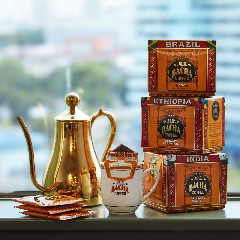 Bacha Coffee | Caramelo Morning Fine Flavoured, Medium Roast, 12 * 12G Individually Wrapped 100% Arabica Single Serve Filter Bag