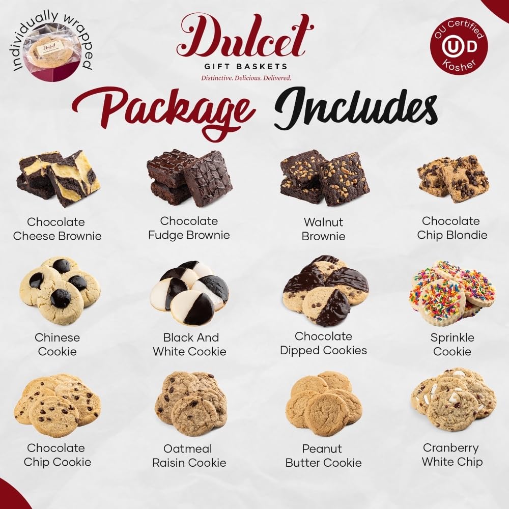 Dulcet Gift Baskets Oven Fresh Cookie And Fudge Brownie Party Gift Basket Great Gift For The Holidays, Friends Him, Her, Mom, Dad, Corporate Gifting, Family & Birthday Celebration
