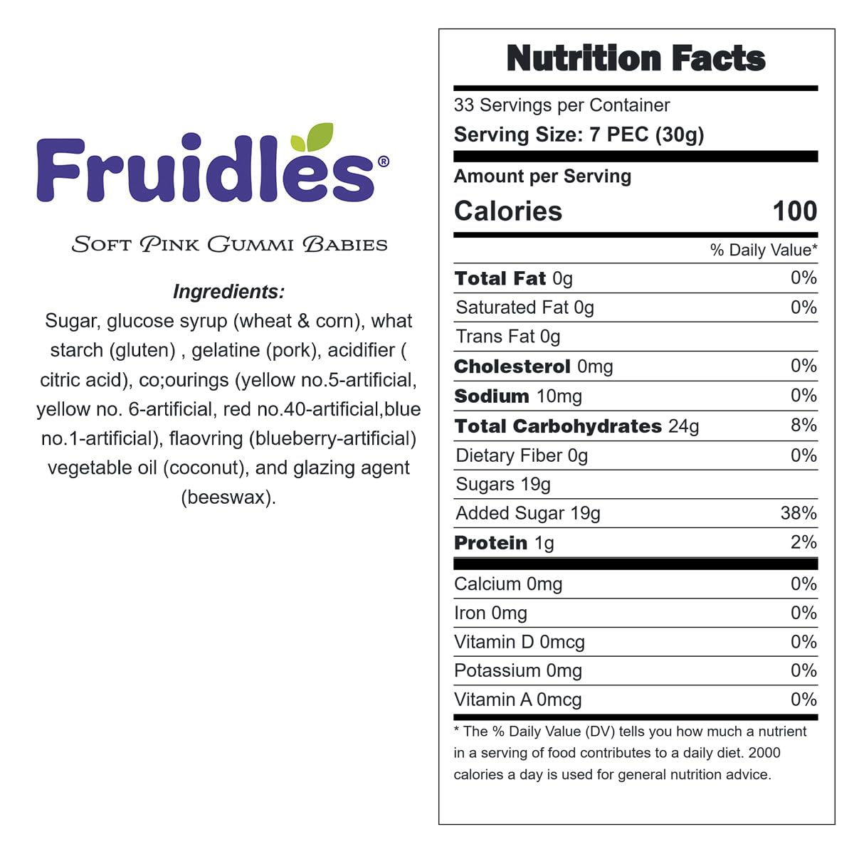 Fruidles Soft Pink Gummi Babies, Non-GMO Jelly Chewy Candy, 2.2 Pounds