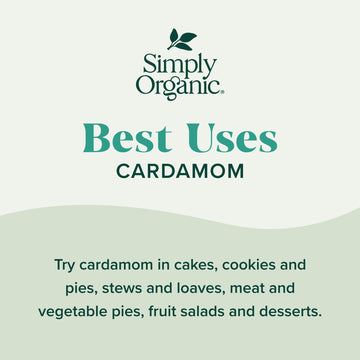 Simply Organic Cardamom, 2.82 Ounce, Certified Organic & Kosher, Aromatic, Subtly Spicy-Sweet, No Eto, Non Irradiated