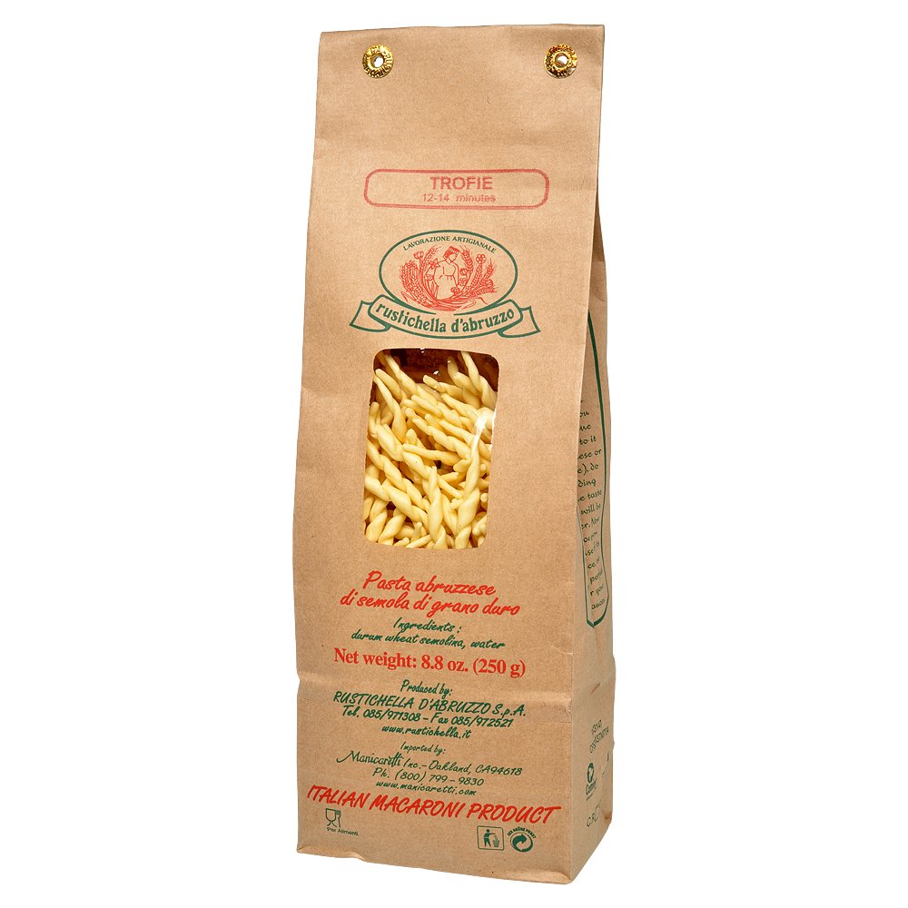 Rustichella D'Abruzzo Trofie Pasta - Authentic Italian Durum Wheat Semolina, Traditional Ligurian Shape For Pesto, Soups & Cold Dishes - 250G Bag - Classic Small Pasta, Perfect With Potatoes & String Beans