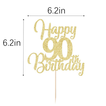 Palasasa Gold Happy 90Th Birthday Cake Topper - 90Th Anniversary Cake Topper Party Decorations (90Th)