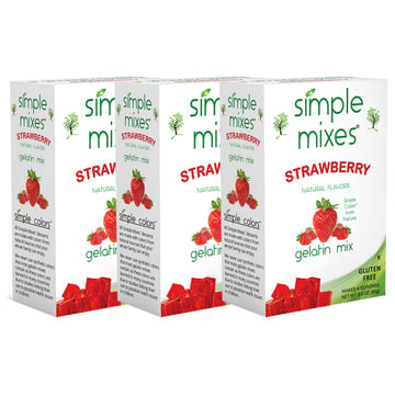 Simple Mixes Natural Gelatin Dessert, Strawberry, Healthy Snack, Dye-Free, No Gluten or Fat, Kosher, 3 Pack