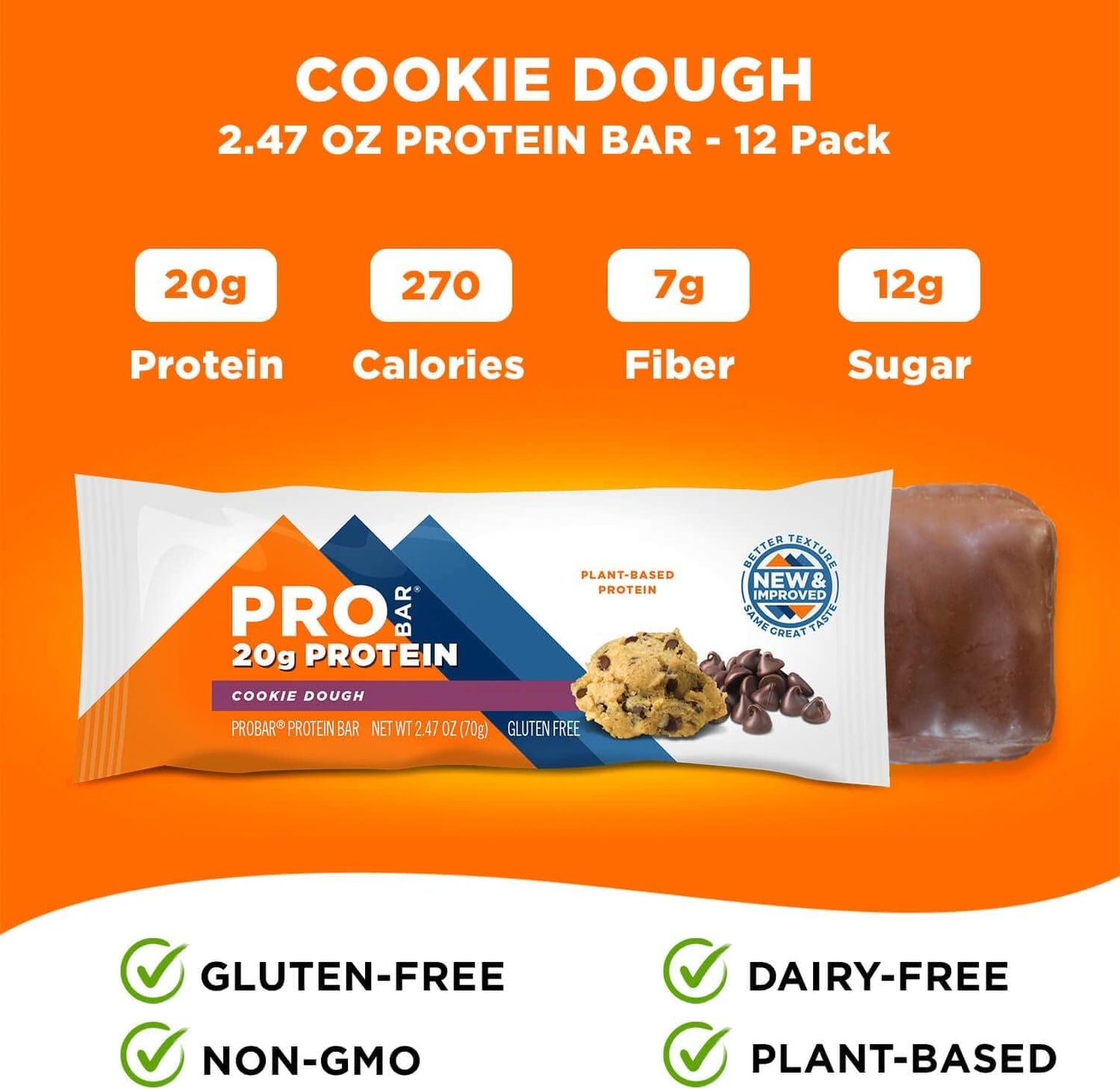 Probar - Base Protein Bar, Cookie Dough, Non-Gmo, Gluten-Free, Healthy, Plant-Based Whole Food Ingredients, Natural Energy (12 C
