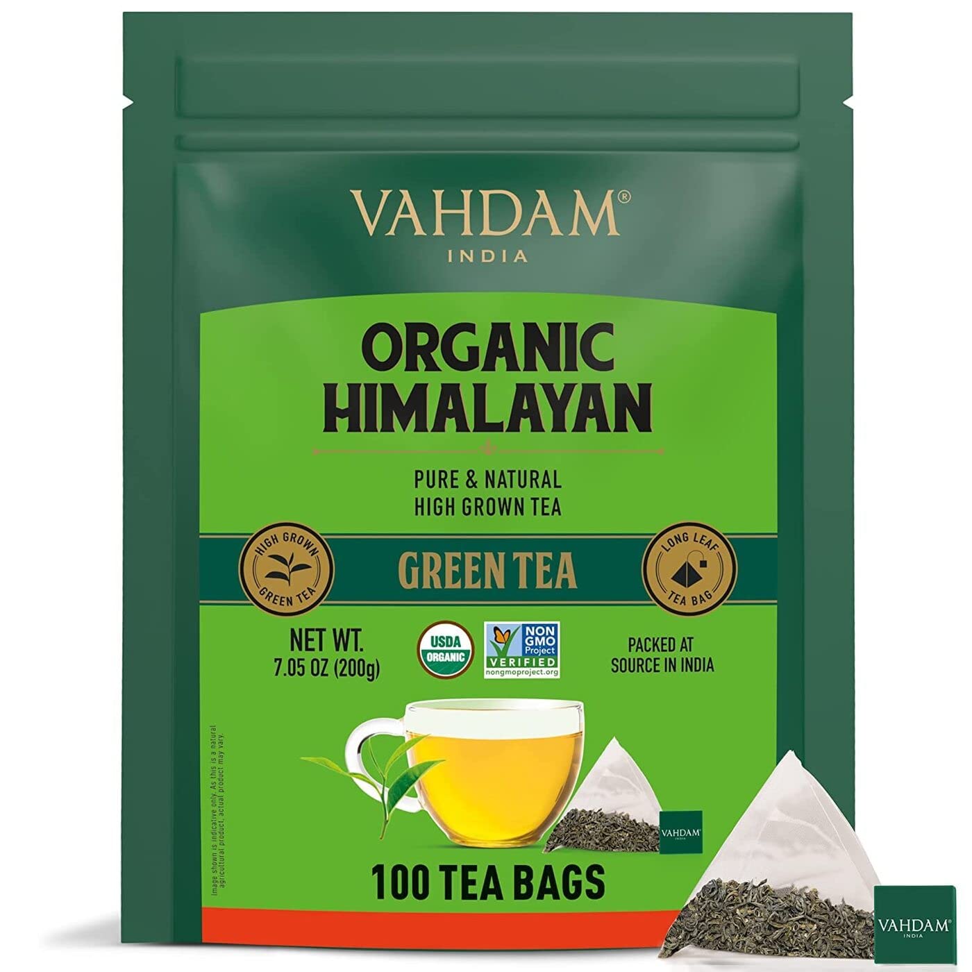 VAHDAM, ORGANIC Himalayan Green Tea Leaves (100 Tea Bags) | 100% Natural Weight Loss Tea, Detox Tea, Slimming Tea, ANTIOXIDANTS