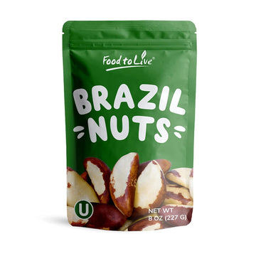 Food To Live - Raw Brazil Nuts, 8 Ounces Non-Gmo Verified, Raw, Whole, No Shell, Unsalted, Kosher, Vegan, Keto And Paleo Friendly, Bulk, Good Source Of Selenium, Low Sodium And Low Carb Food.