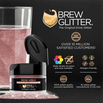 Bakell Brew Glitter - Edible Glitter for Beverages, 4g Shaker Jar, Rose Gold