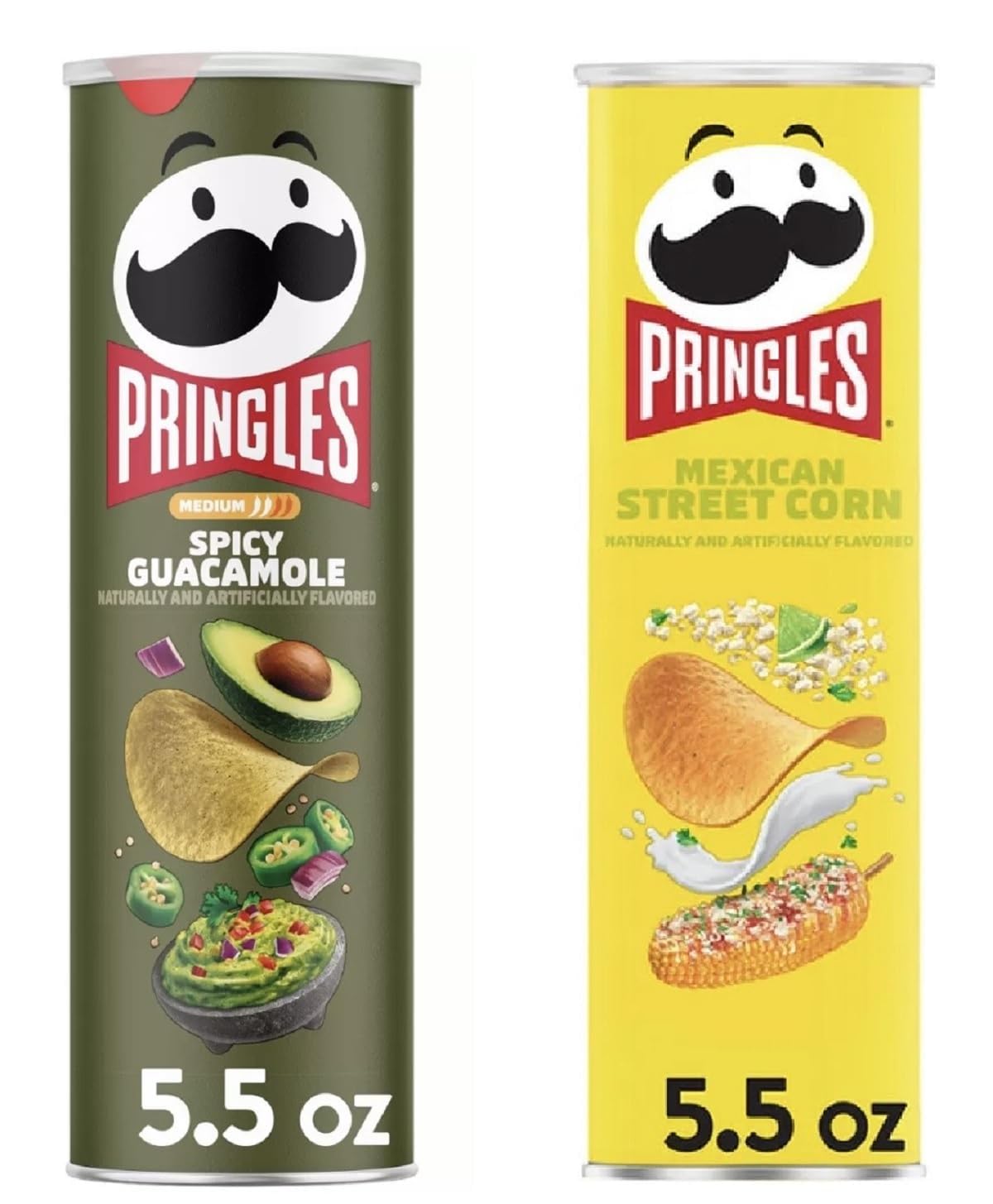 Pringles Potato Chips Flavor Pairing Variety Set 5.5oz - 2 cans (Spicy Guacamole & Mexican Street Corn)