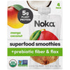 Noka Superfood Smoothie Pouches (Mango Coconut) 4 Pack, with Plant Protein, Prebiotic Fiber & Flax Seed, Organic, Gluten Free, V