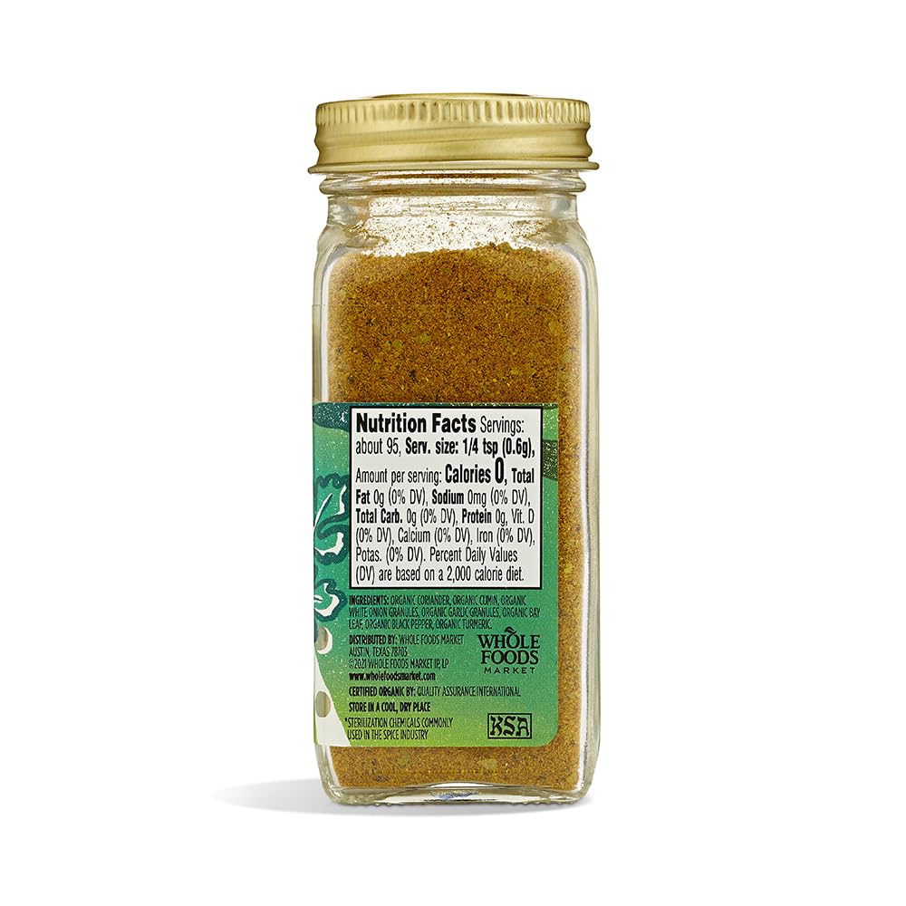 Whole Foods Market Organic Shawarma Seasoning, No Salt Added, 1.87 Ounce - Flavorful Spice Blend for Cooking and Seasoning