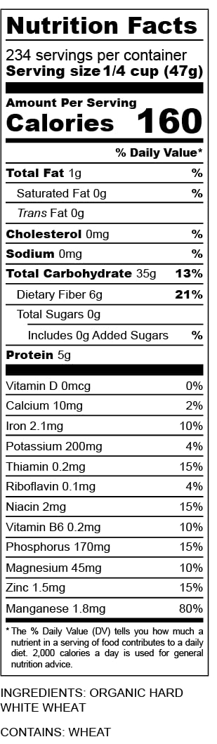 Organic Hard White Wheat Berries - 24lbs