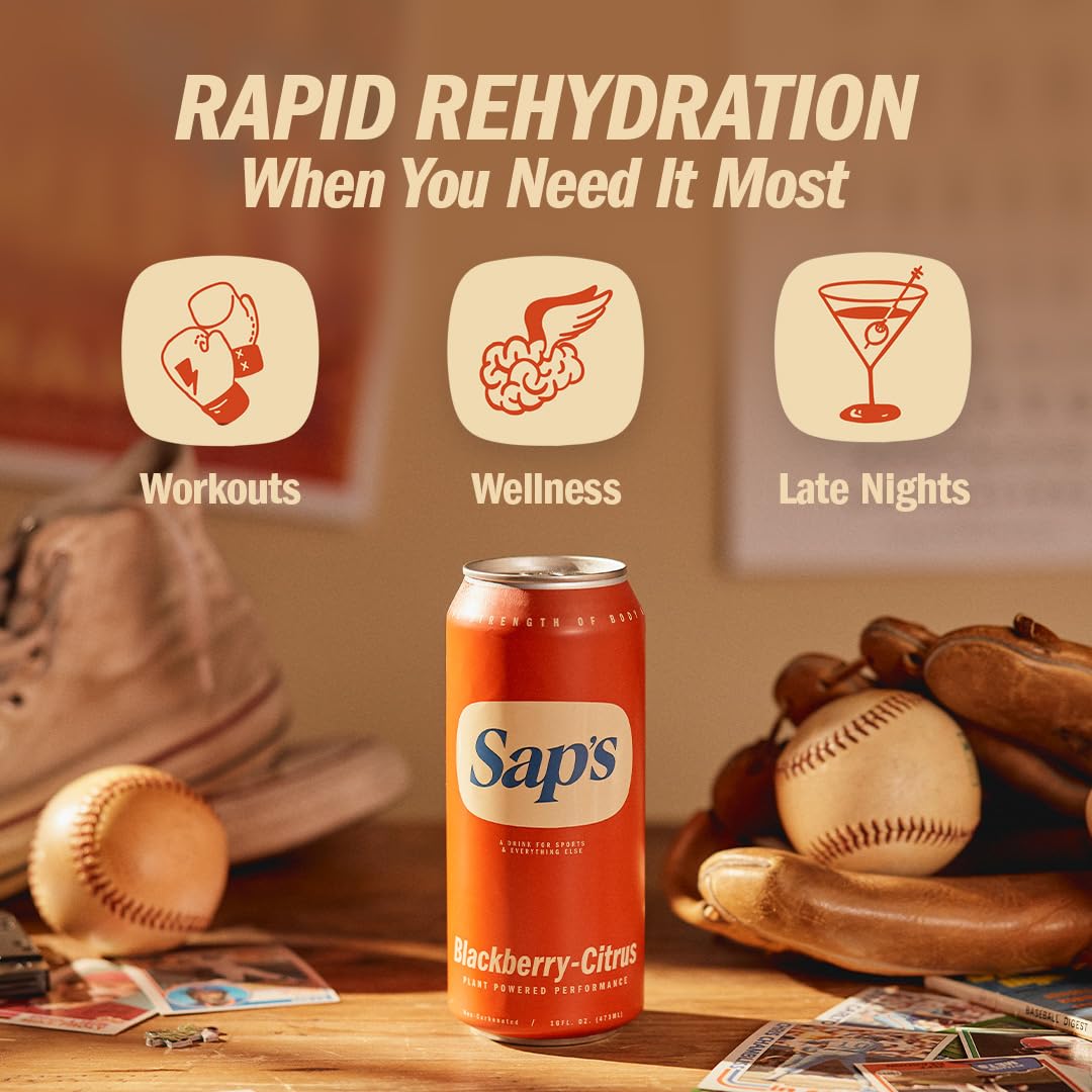 Sap's Rapid Rehydration Sports Drink, Blackberry-Citrus, 12 Cans, 16 fl oz, Electrolytes & Adaptogens, Zero Artificial Colors or Sugars