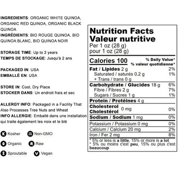 Food To Live Organic Tri-Color Quinoa, 20 Pounds - Non-Gmo, Blend Of White, Black, And Red Quinoa, Whole Grain, Non-Irradiated,