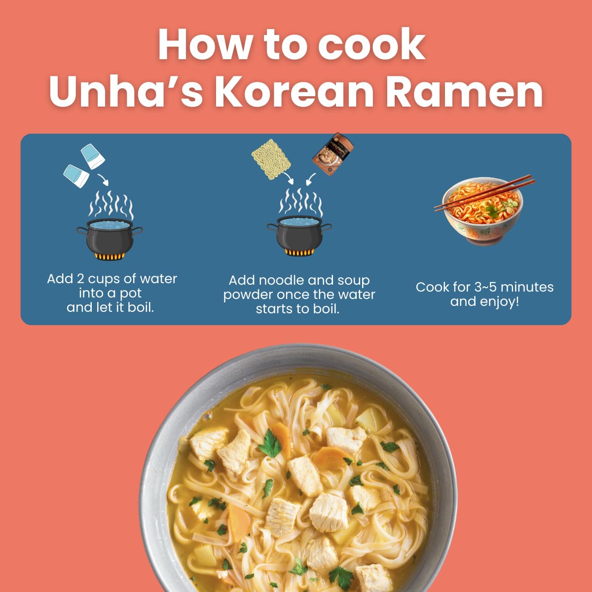 UNHAS ASIAN SNACK BOX Korean Chicken Ramen Soup Powder, Instant Seasoning, 5.29oz Pack, Umami Flavor