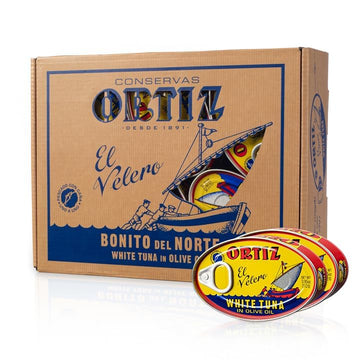 Ortiz Spanish Tuna, Special Edition Gift Pack of 12, Tender Wild Caught Tuna Fillets Hand Packed in Extra Virgin Olive Oil, Gour