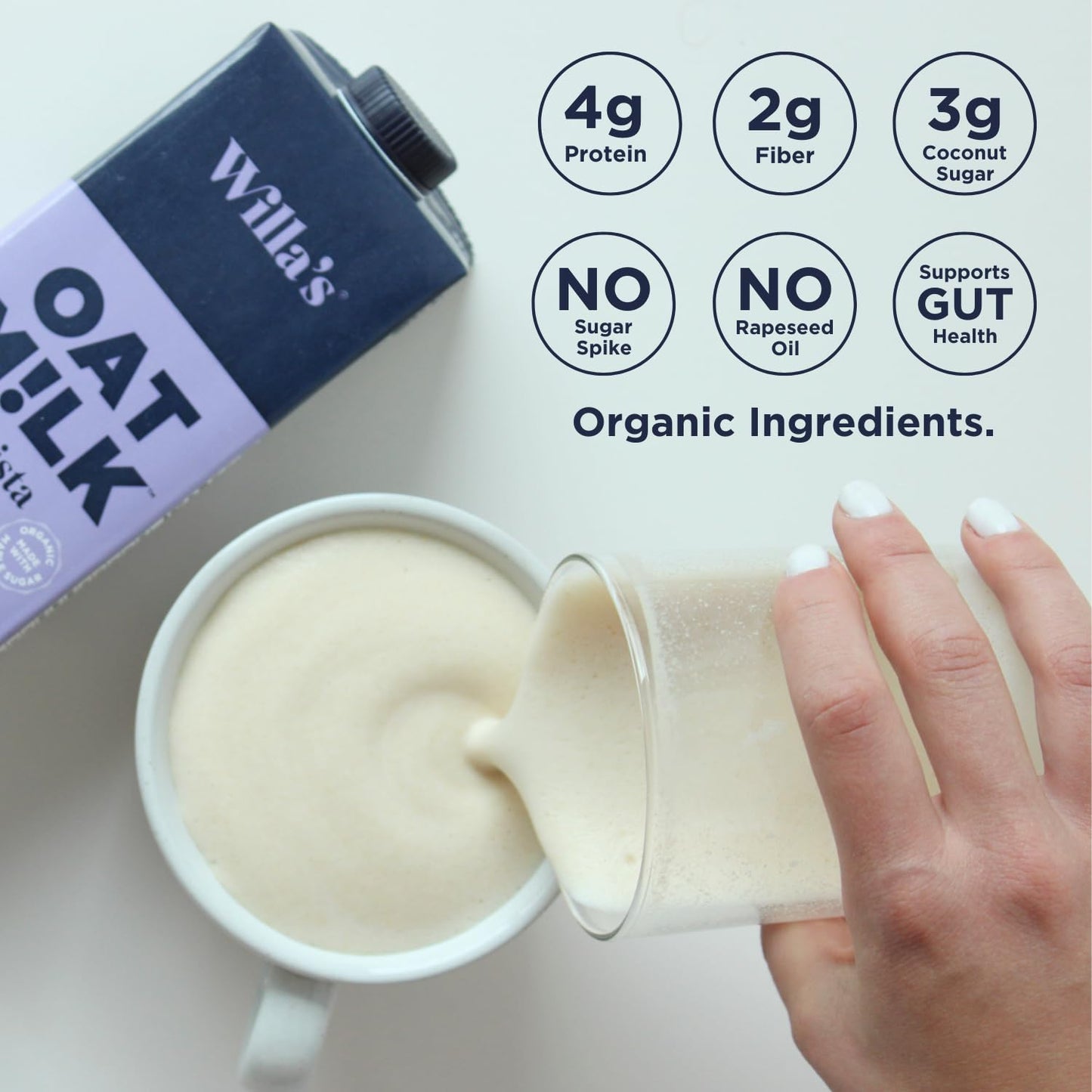 Willas Organic Barista Oat Milk - Barista Blend Unsweetened Oatmilk and Creamer, Non-GMO, Shelf Stable, Low Sugar, Non-Dairy Mi