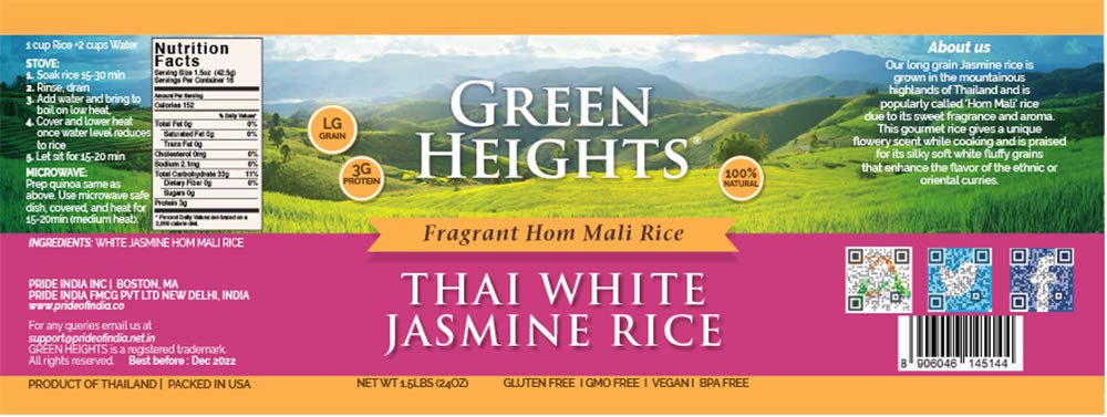 White Jasmine Hom Mali Rice - 24 Ounce / 680 Grams Jar (15+ Servings) - Proudly Packed In America - Healthy Nourishing Essential