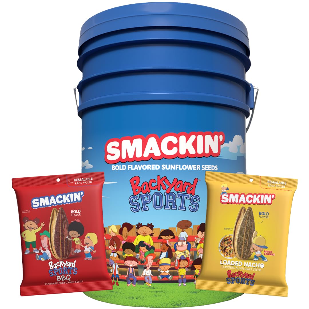 SMACKIN x Backyard Sports - 2 limited availability Flavors & 1 Collectible Card - 10 resealable 4 oz bags 44 single-serve 1.5oz bags (54 Pack Bucket)