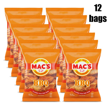 Mac'S Pork Rinds, Fried Pork Skins, Chicharrones, Bbq - Barbecue (3 Ounce Bags (Pack Of 12))