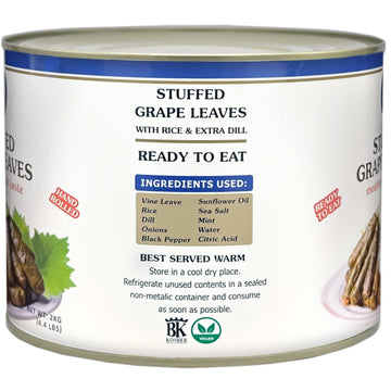 Eastern Feast - Stuffed Grape Leaves, 4.4 Lbs (2 Kg) Vegan, Kosher