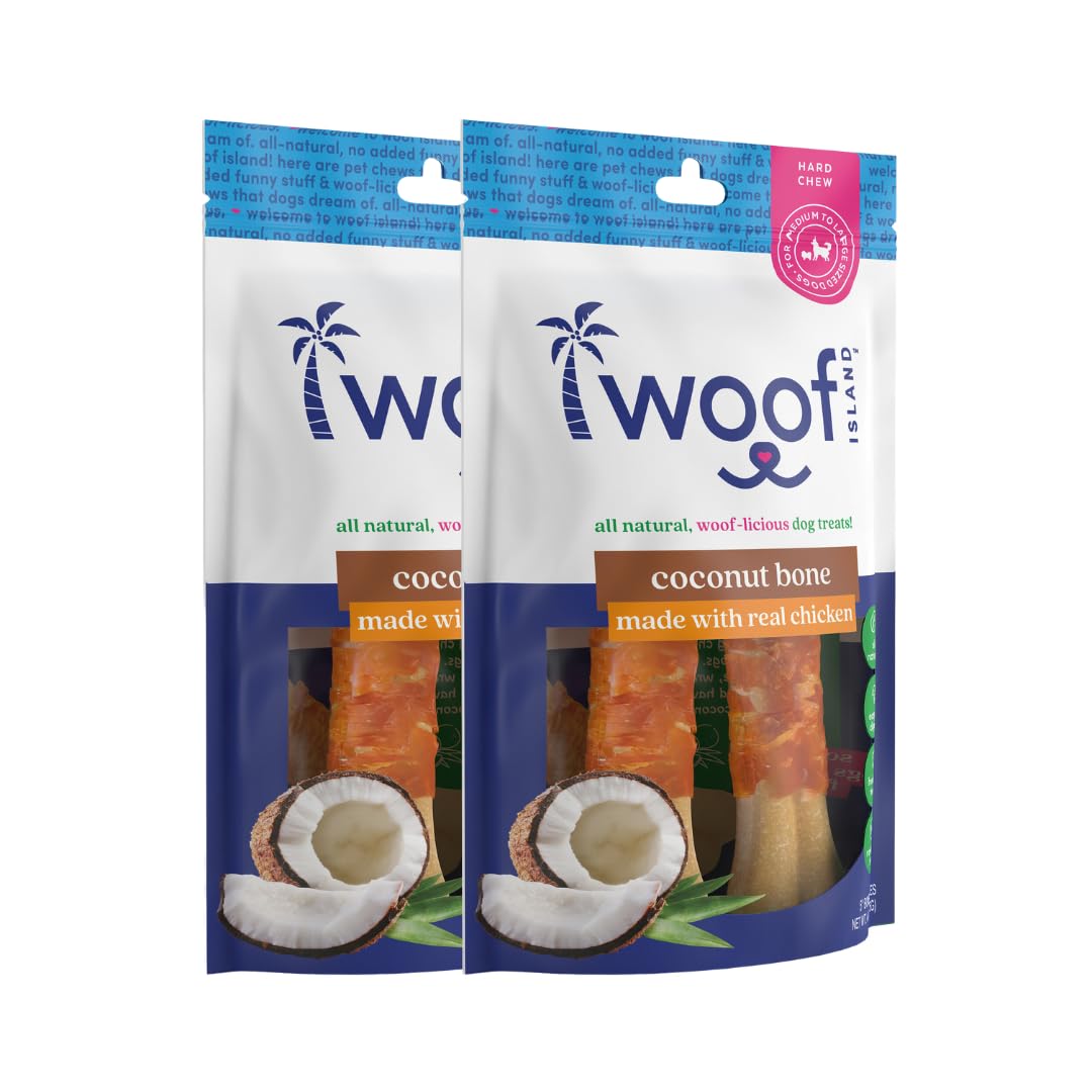 Woof Island 5'' Coconut Dog Bones - Premium, All Natural Coconut Dog Treats - Healthy Puppy Treats & Vitamin Rich Rawhide Free D