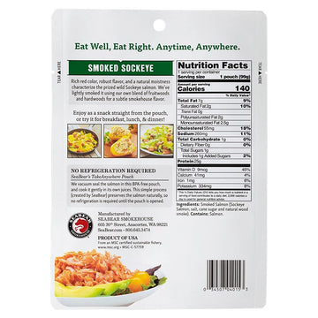 SeaBear Smoked Wild Sockeye Salmon, Ready to Eat, Shelf-Stable Gourmet Meal, 3.5 oz (Pack of 3)