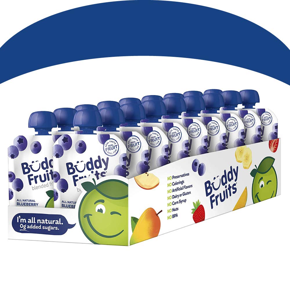 Buddy Fruits Blueberry Unsweetened Applesauce Pouches, 3.2oz (18 Pack), Gluten-Free, Non-GMO, Kosher, BPA-Free