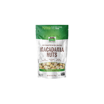 NOW Foods, Macadamia Nuts, Dry Roasted with Sea Salt, Source of Fiber, Gluten-Free and Certified Non-GMO, 9-Ounce (Packaging May